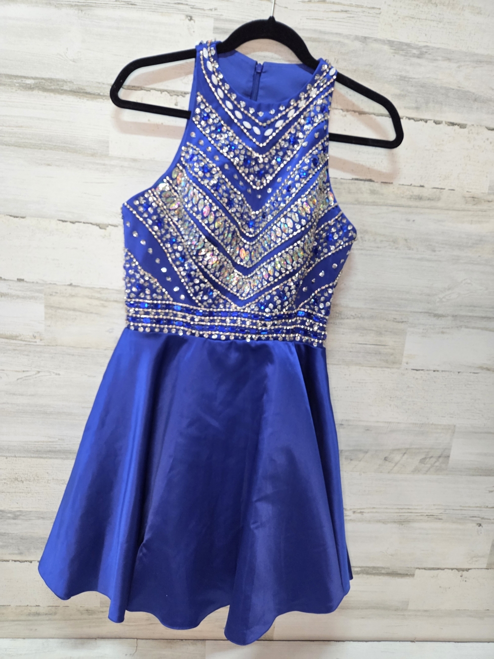 Beaded High-Neck Royal Blue Mini Dress - Homecoming Prom Dress Size S/M